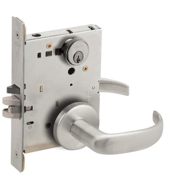 Schlage Grade 1 Classroom Mortise Lock, Conventional Cylinder, S123 Keyway, 17 Lever, B Rose, Satin Chrome F L9070P 17B 626 - main